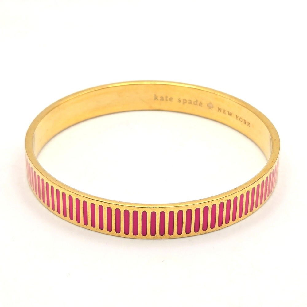 Kate Spade New York Come Full Circle Bangle Bracelet Gold Pink Striped Enamel - Picture 4 of 5